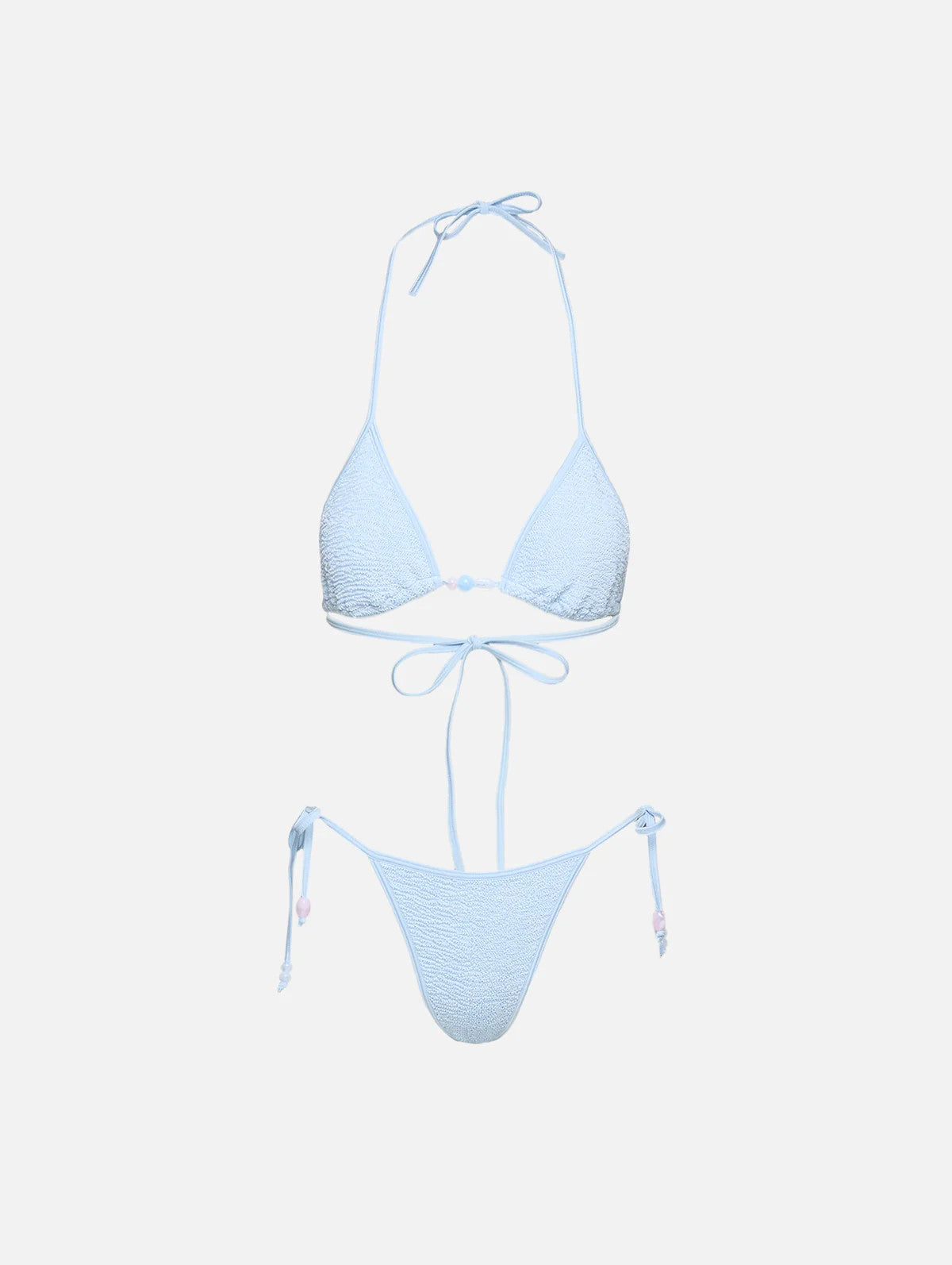 Hunza G Gina Beaded Bikini Set Metallic Ice Blue O/S