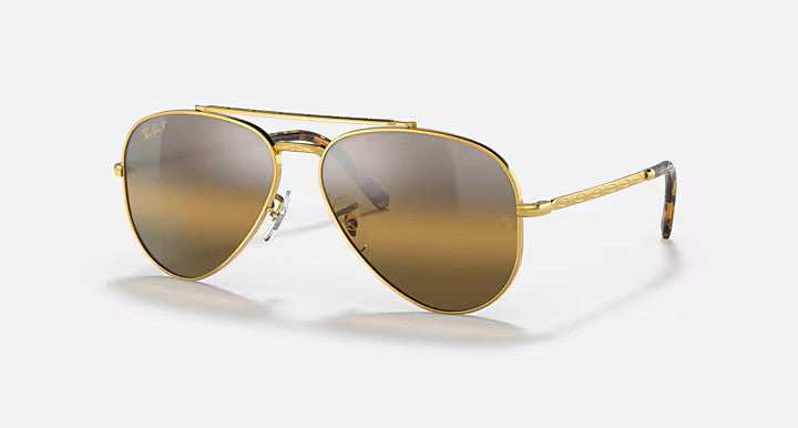 Ray Ban New Aviator Legend Gold Frame w/ Clear Gradient Dark Brown Lens Sunglasses Polarized