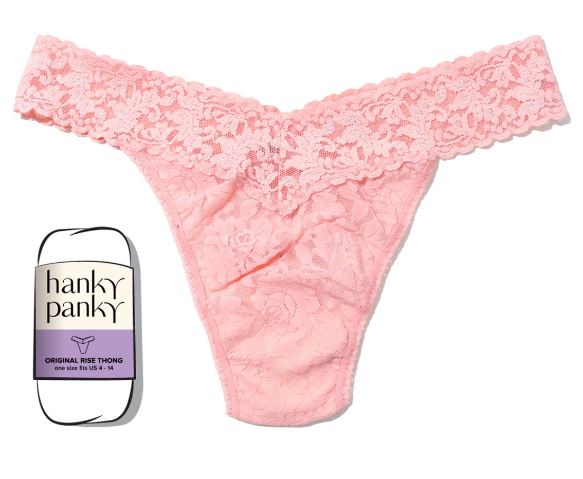 Hanky Panky Rolled Signature Original Lace Rolled Thong Solid Pretty In Peach Pink O/S