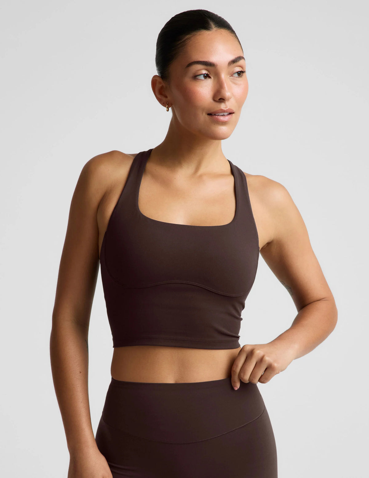 Beyond Yoga  Glowzone Medium Impact Cropped Tank Cocoa Plum