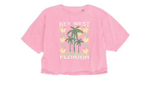 Shaddow and Fish Floral Palm Key West Cropped Top in pink lemonade — floral crop top at Shaddow & Fish boutique
