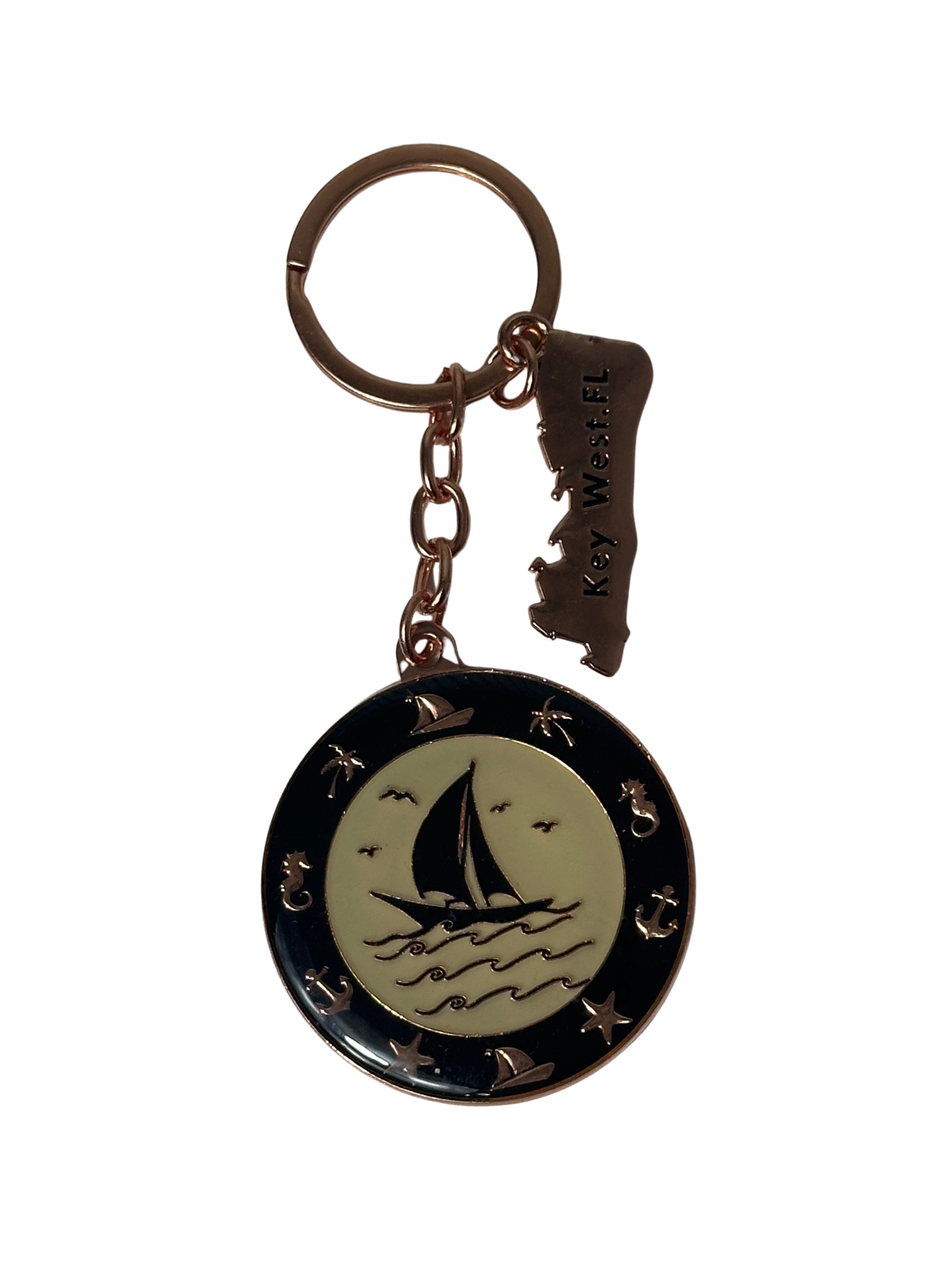 Coastal Sailboat Medallion Key West Keychain Black