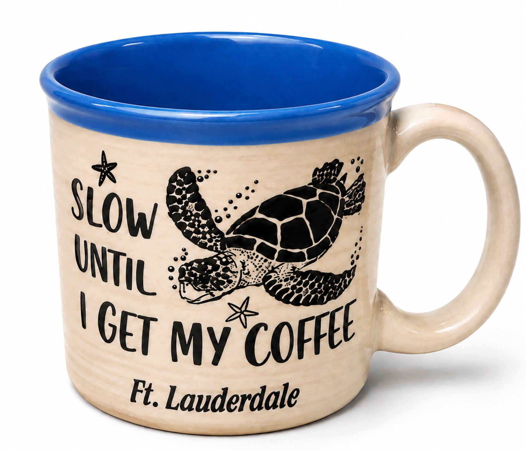 Slow Until I Get My Coffee Turtle Ft. Lauderdale 16oz Mug Blue