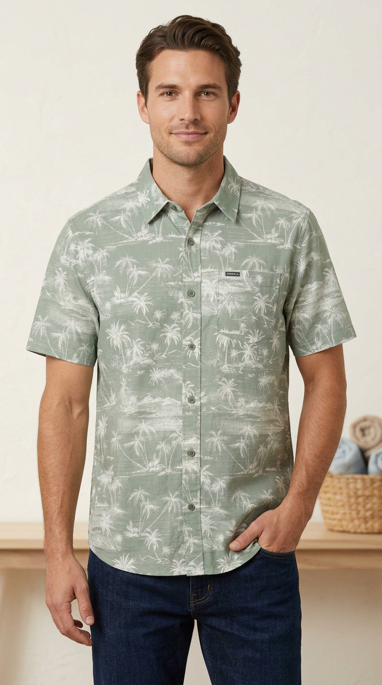 O'Neill UPF Slub Relaxed Woven Shirt SS Seagrass