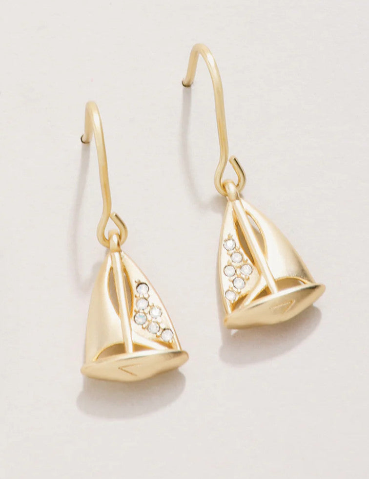 Spartina Little Sailboat Earrings White Opal Gold