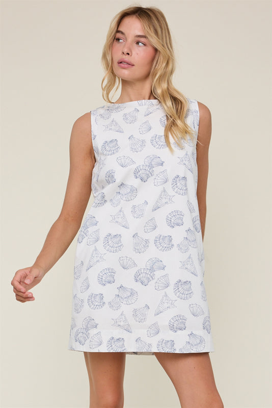 Shaddow and Fish Alexa Woven Mini Dress Off White/Blue