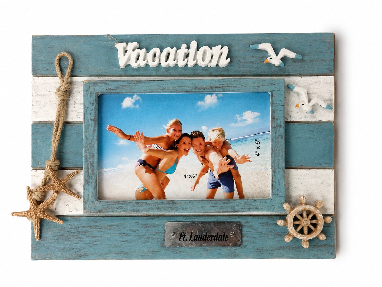 Vacation Fish ft. Lauderdale Trim 4"x6" Wood Picture Frame Blue/ White