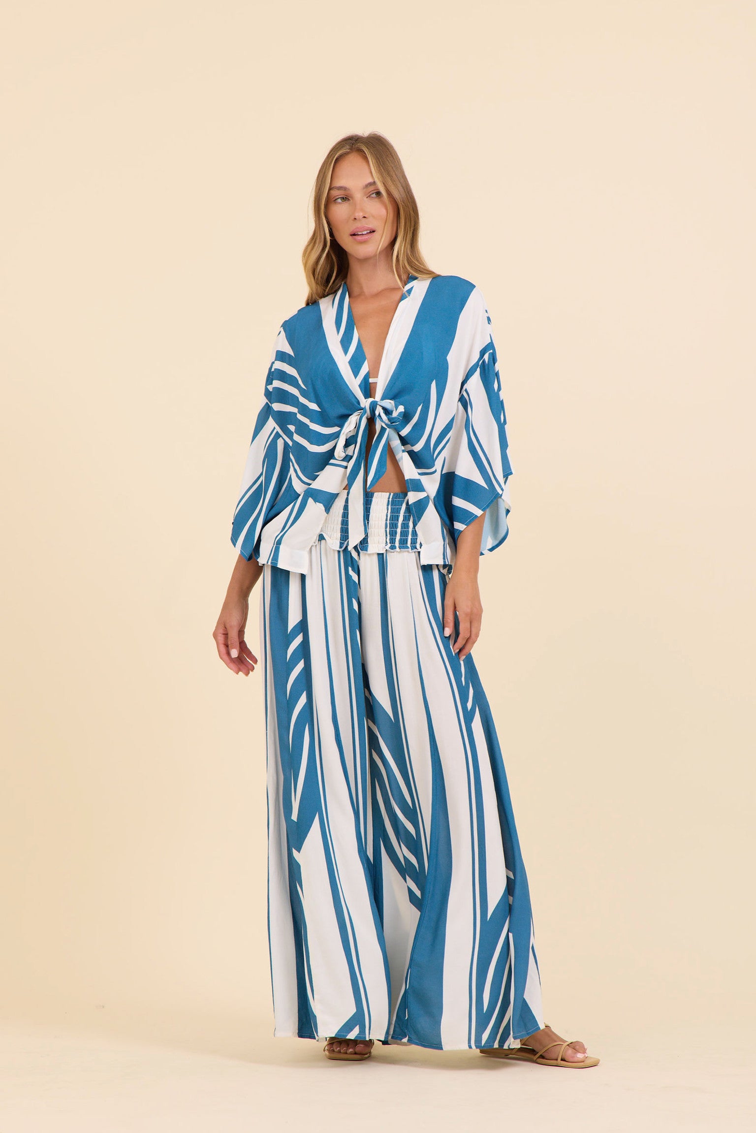 Surf Gypsy Abstract Stripe Tie Front Top Deep Sea