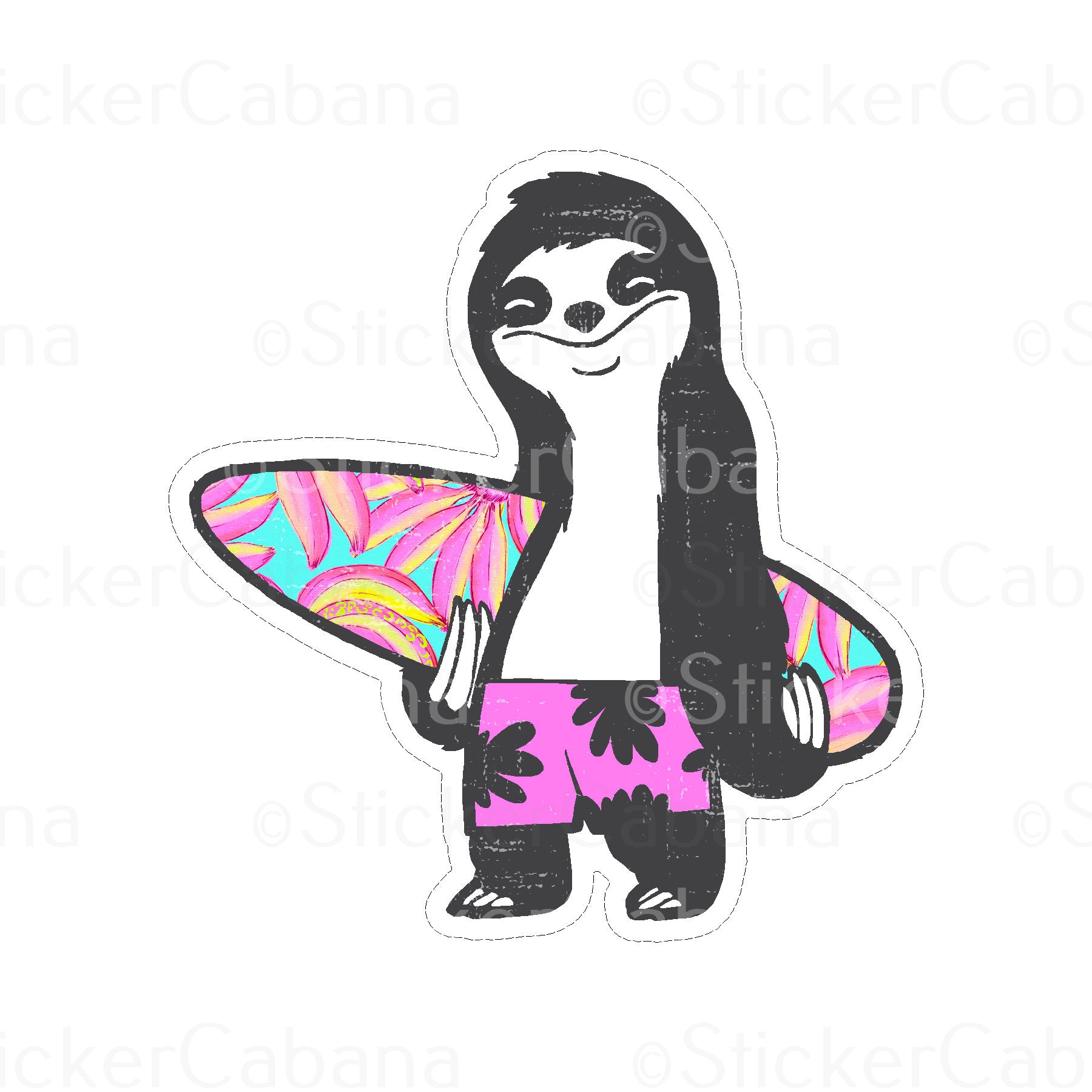 Sticker Cabana Sloth Surf Board Suit Small Sticker