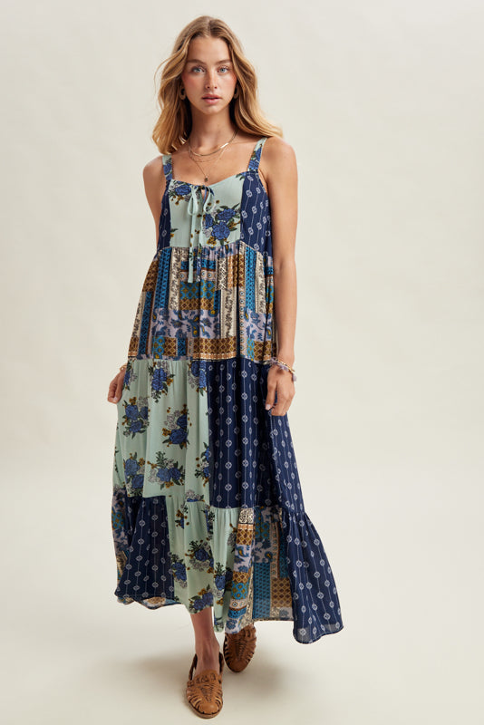 Shaddow and Fish Shaira Woven Midi Dress Navy Combo
