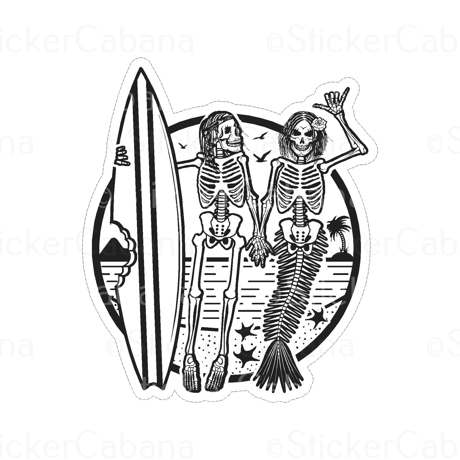 Sticker Cabana Skeleton's W/Surfboard Small Sticker