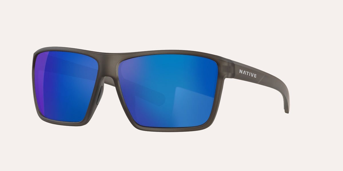 Native Eyewear Wells XL Smoke Crystal Frame w/ Blue Reflex Polarized Lens Sunglasses