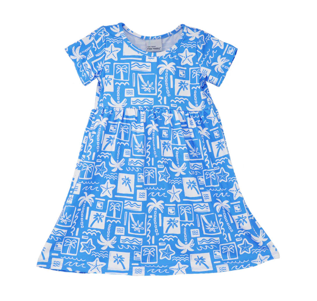 Flap Happy Laya Short Sleeve Tee Dress Seaside Palms