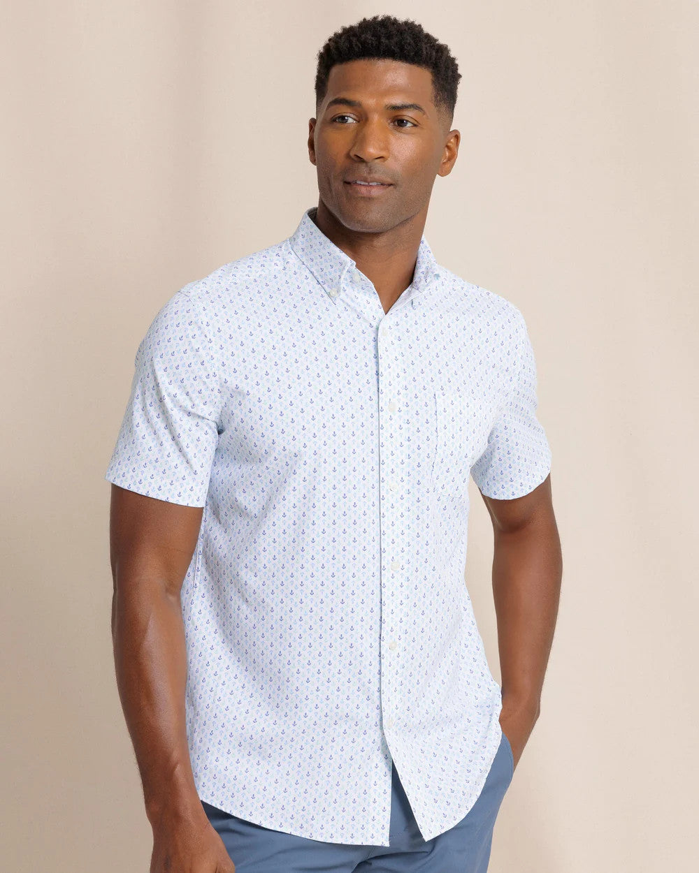 Southern Tide Intercoastal Anchor Away Sportshirt SS Dazzling Blue
