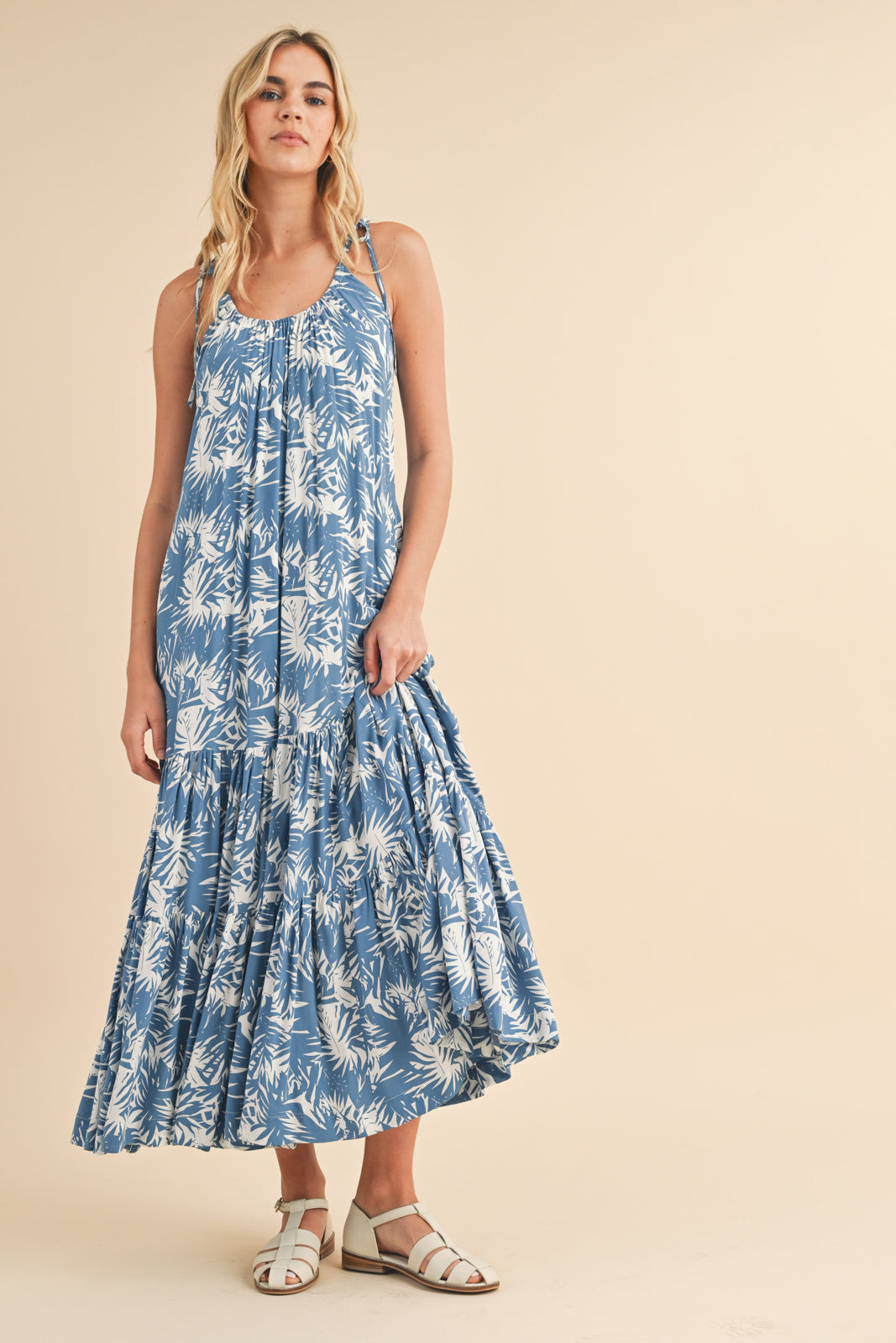 Shaddow and Fish Aurora Tie Shoulder Maxi Dress Blue