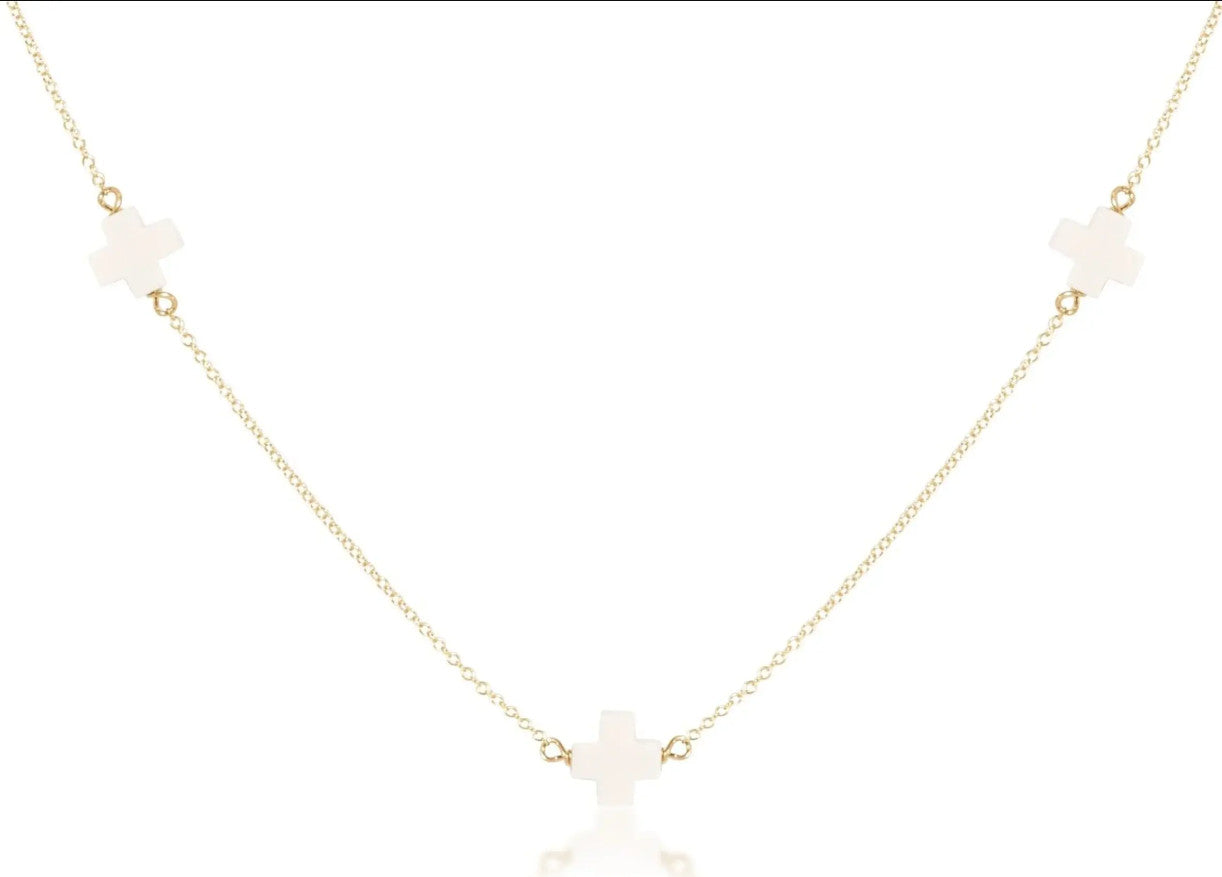 Enewton Simplicity Chain Gold Signature Cross 17" Choker Off White