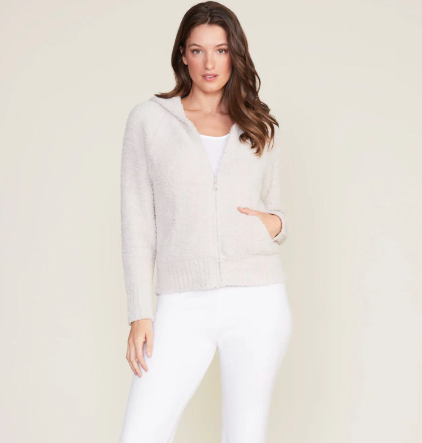 Barefoot Dreams CozyChic Women's Relaxed Zip Up Hoodie Stone
