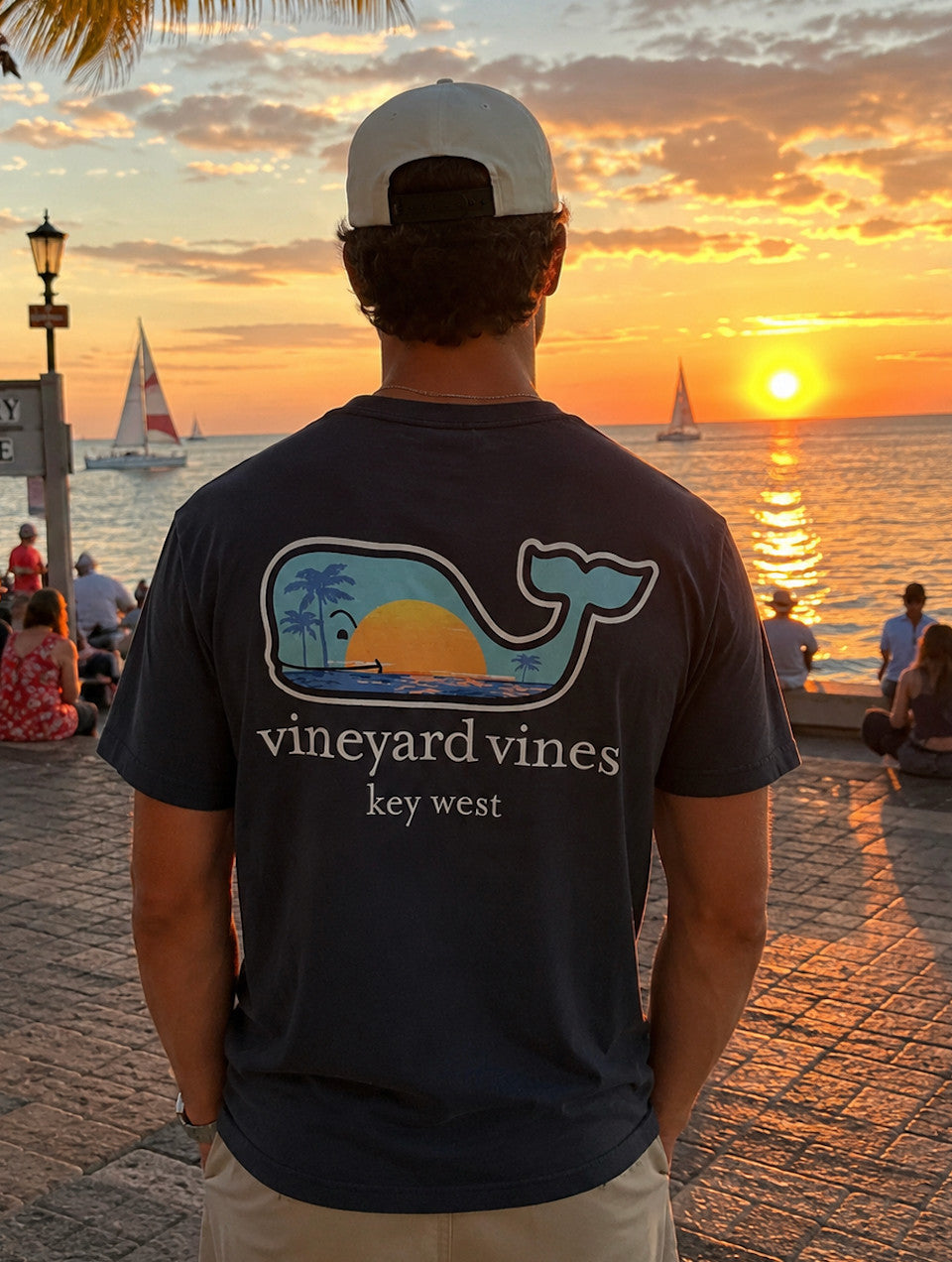 Vineyard Vines Sunset Scene Key West Pocket Tee Short Sleeve