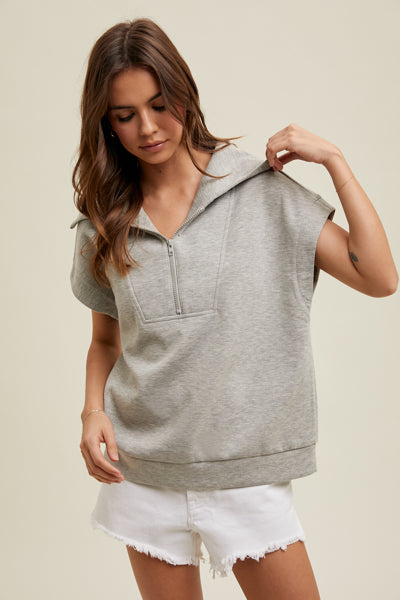Shaddow and Fish Laura Scuba Collar Half Zip Top Slate