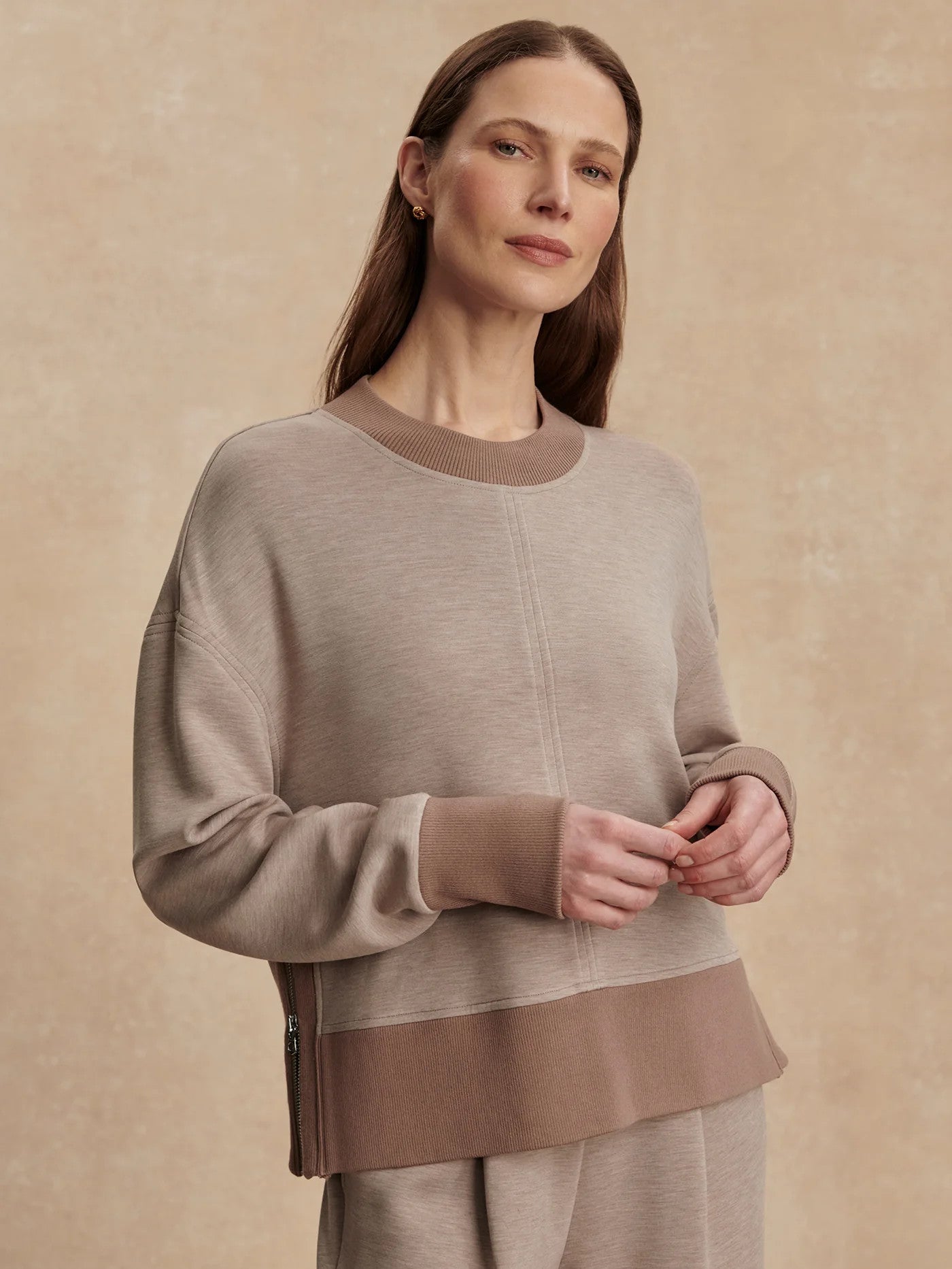 VARLEY Philippe Cropped Sweater Taupe Marl/Ginger Snap