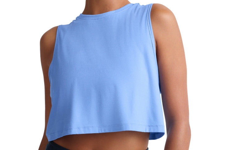 Beyond Yoga Minimal Cropped Tank Featherweight Flower Blue Heather