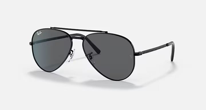 Ray Ban New Aviator Black Frame w/ Dark Grey Lens Sunglasses