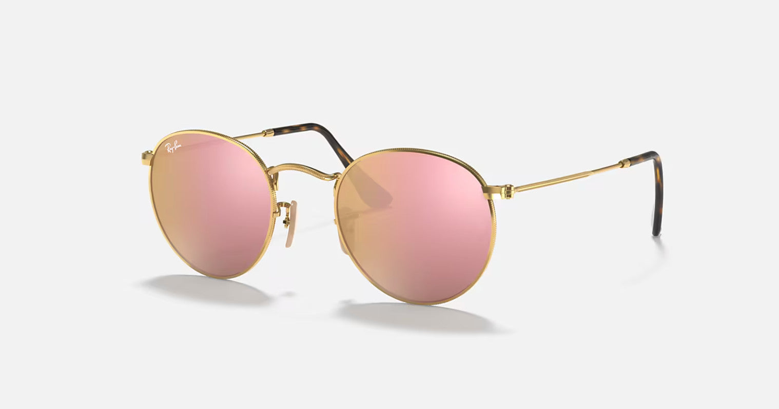 Ray Ban Round Metal Matte on Arista w/ Light Brown Mirror Pink Lens Sunglasses