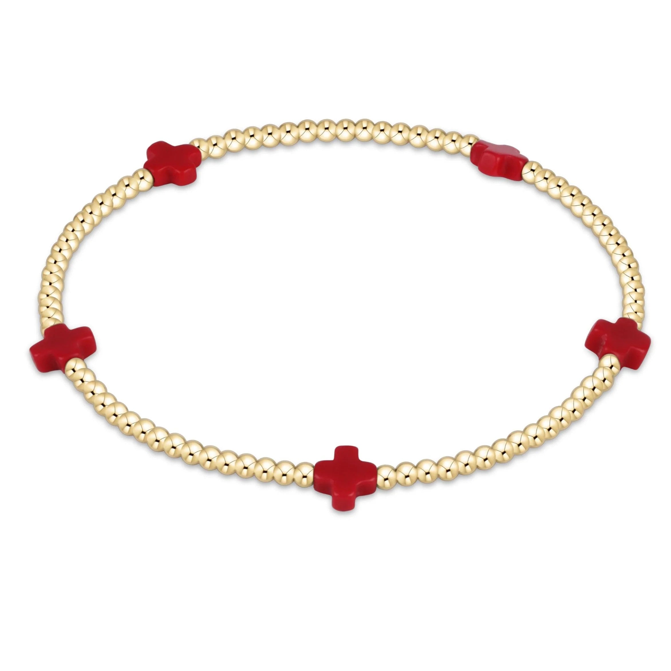 Enewton 250 Anniversary Signature Cross Small 2mm Bead Gold Bracelet Red