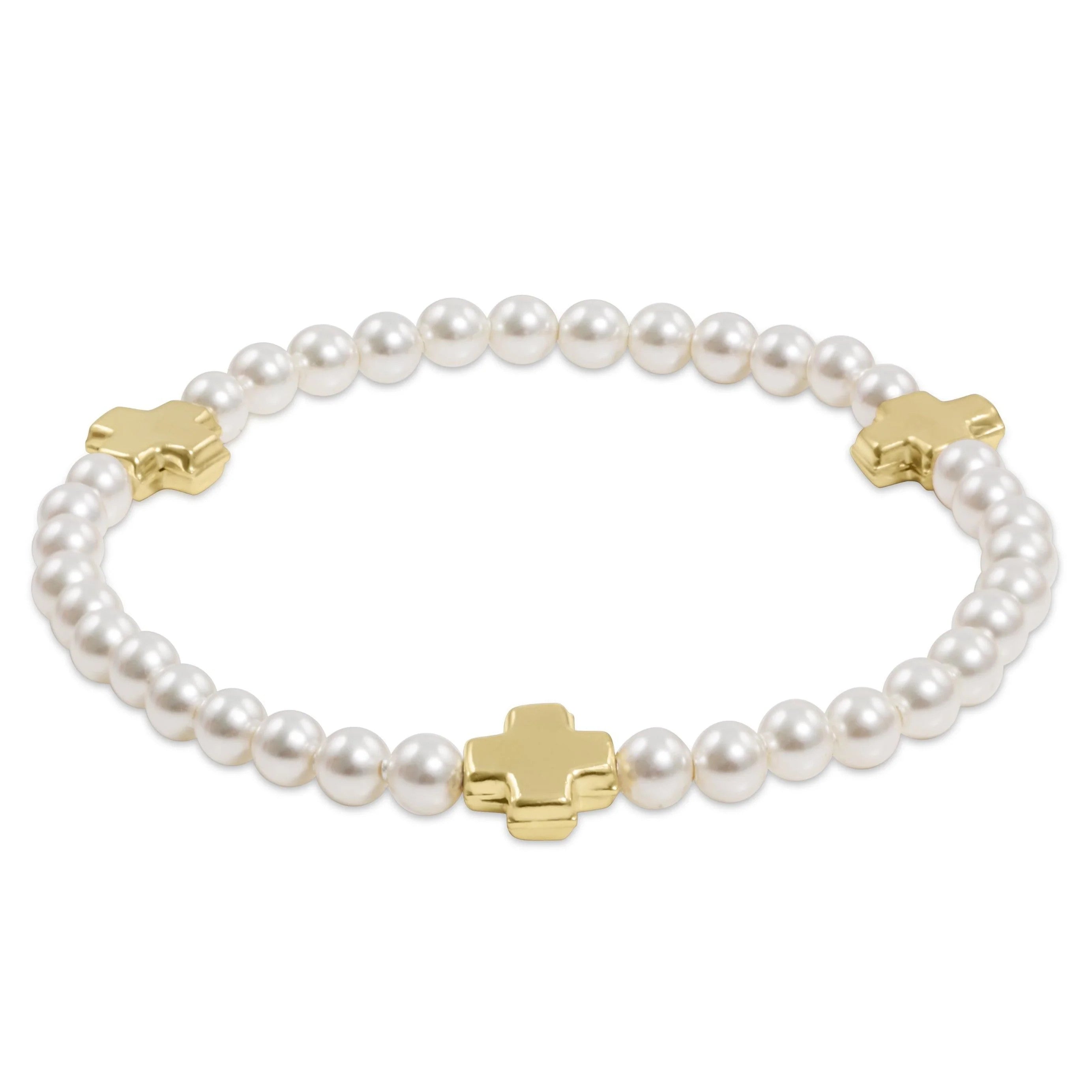 Enewton Signature Cross 4mm Pearl Bead Bracelet Gold
