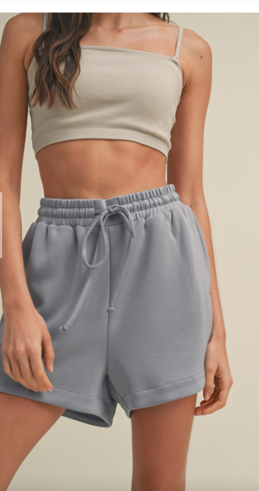 Shaddow and Fish Olivia Scuba Drawstring Shorts Slate