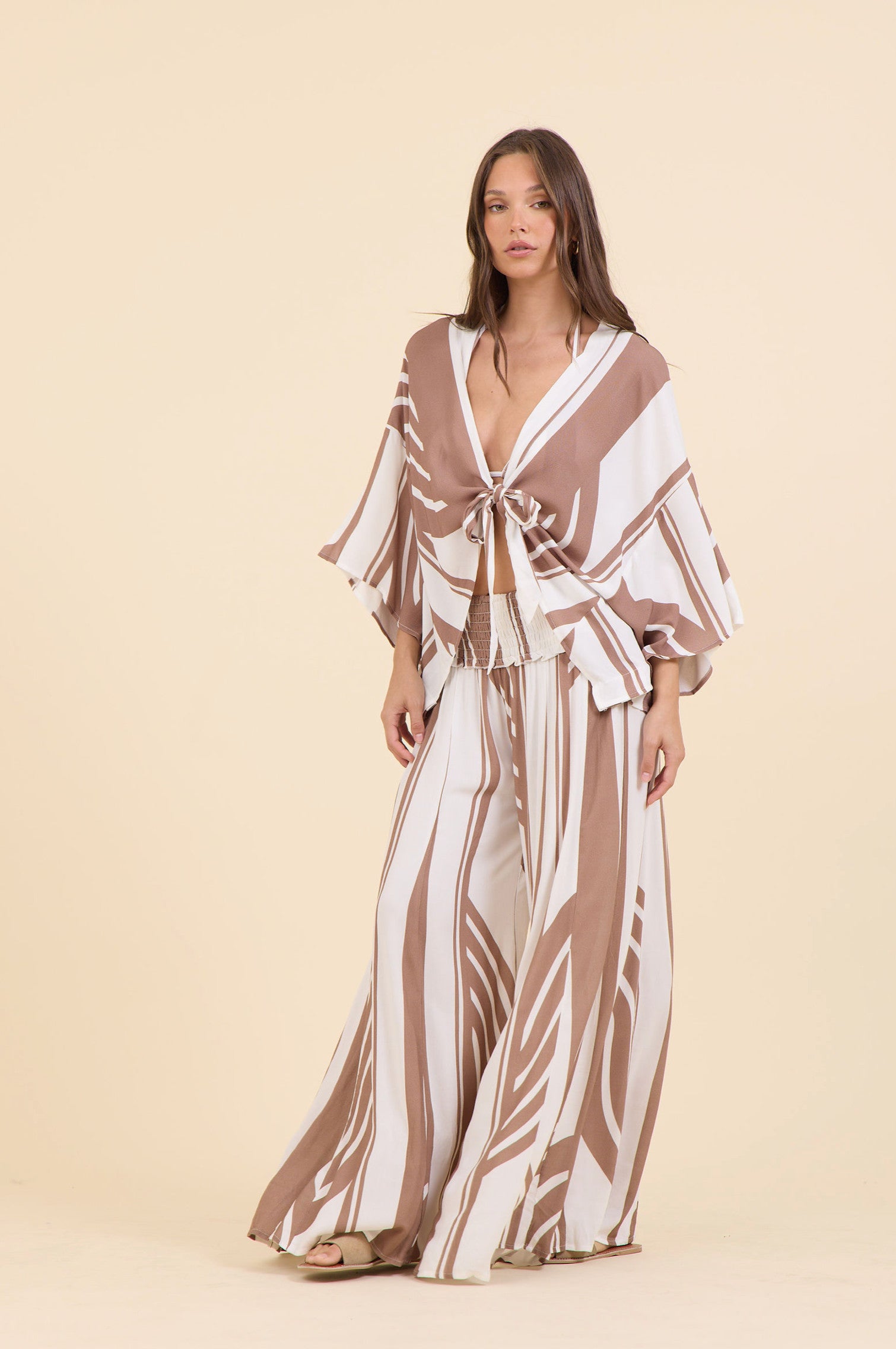 Surf Gypsy Abstract Stripe Tie Front Top Neutral