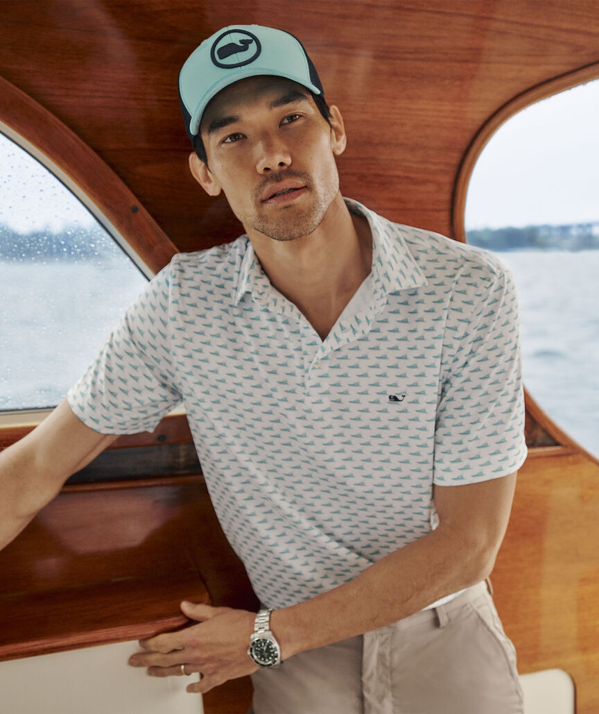 Vineyard Vines Printed Sankaty Performance Polo Sprtfshr White Cap
