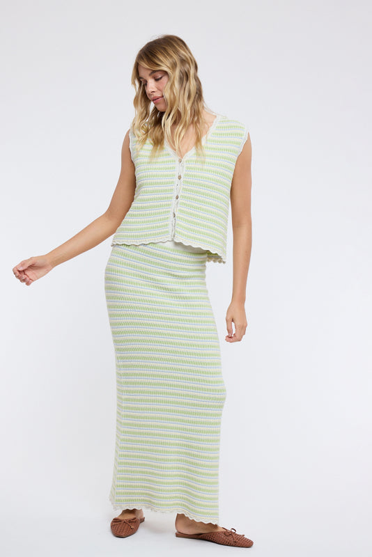 Shaddow and Fish Chari Striped Skirt Sage/Sky