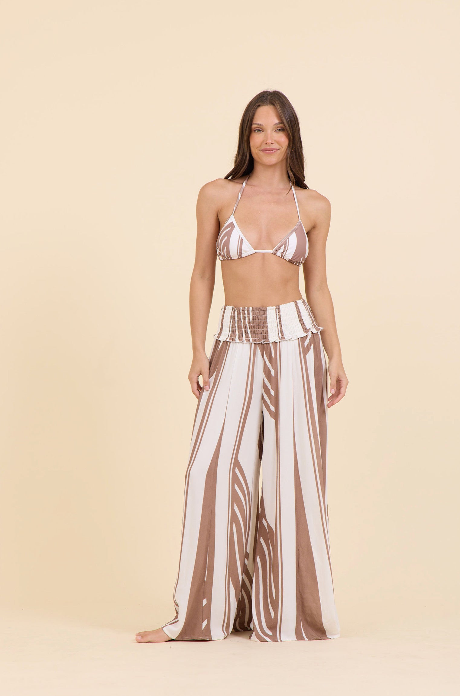 Surf Gypsy Abstract Stripe Wide Leg Pants Neutral