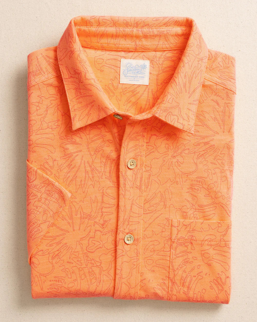 Southern Tide Beachcast Floral Fusion Knit Sportshirt Cantaloupe