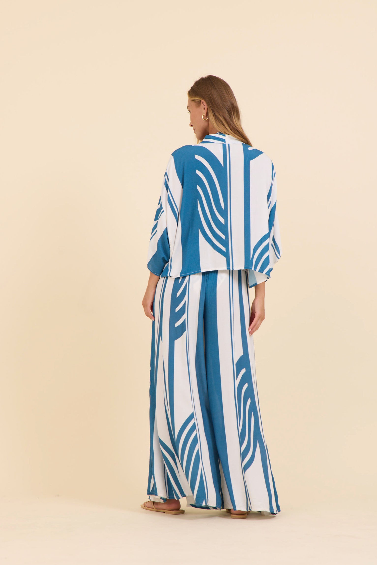 Surf Gypsy Abstract Stripe Tie Front Top Deep Sea