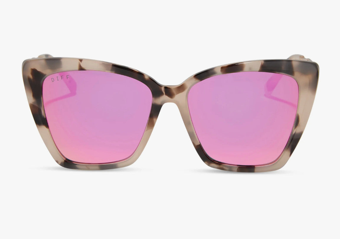 Diff Becky II Cream Tortoise Frame w/ Pink Mirror Lens Sunglasses