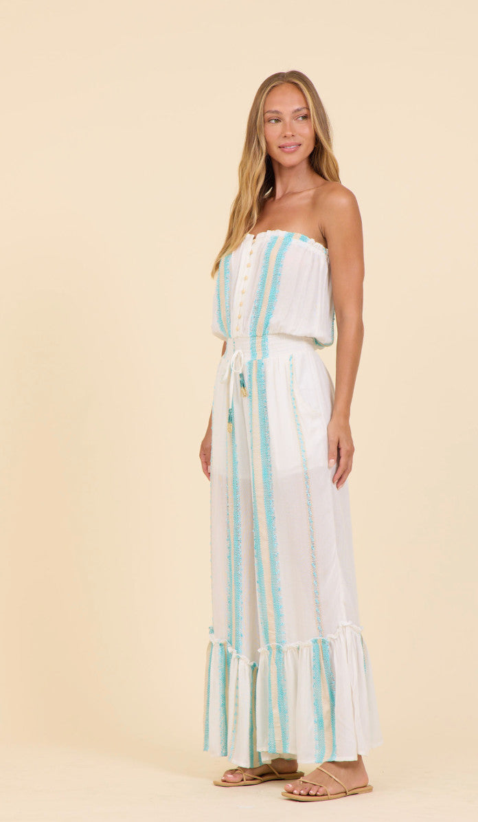 Surf Gypsy Stripe Texture Lurex Jumpsuit Turquoise and Caicos