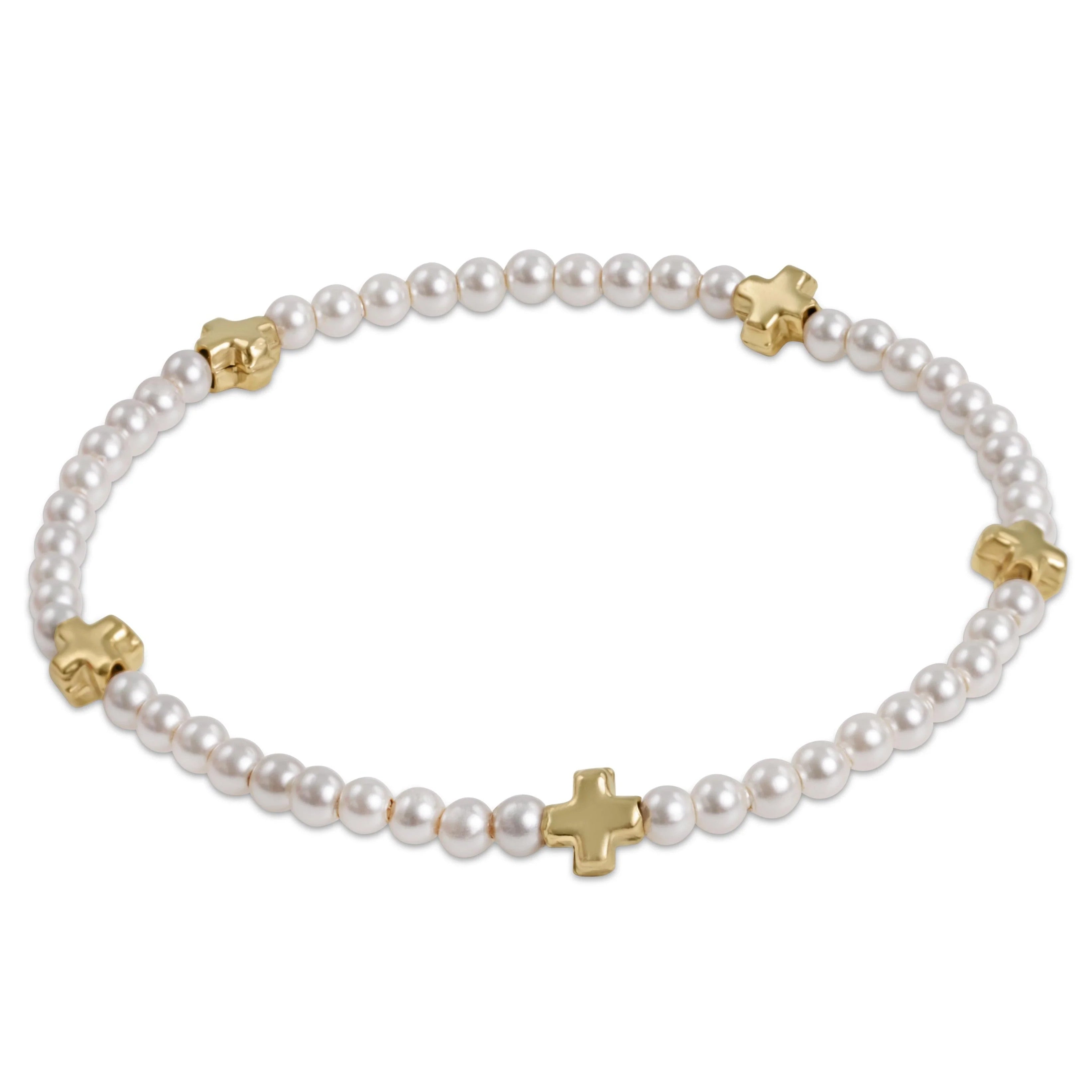 Enewton Signature Cross Small 3mm Pearl Bead Bracelet Gold