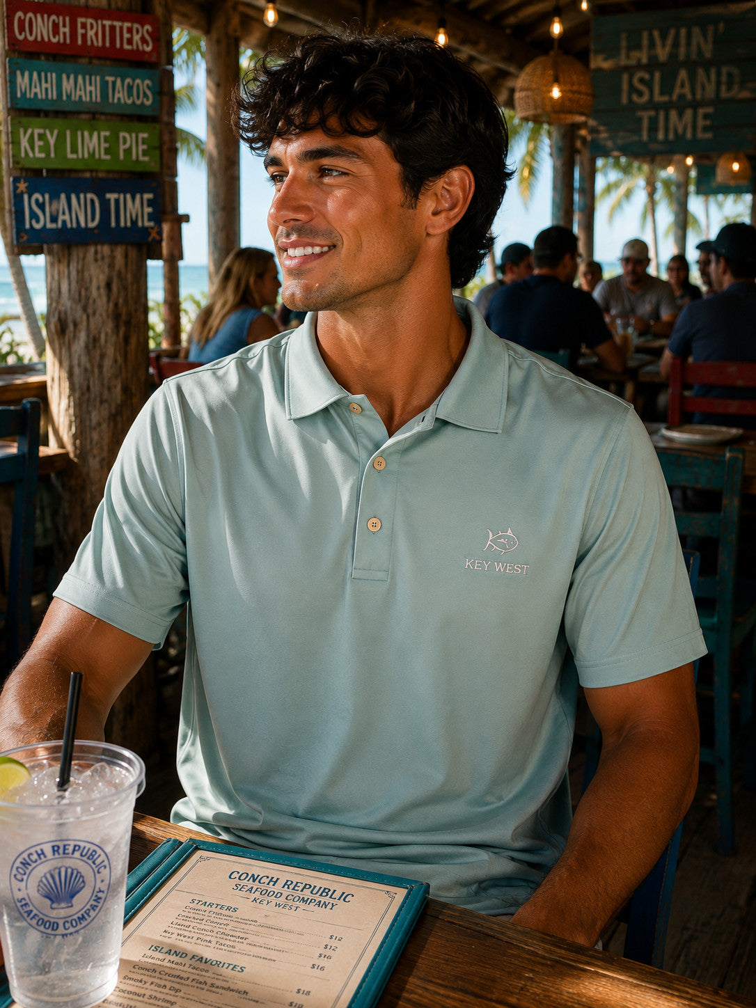 Southern Tide Key West Embroidered Coastal Breeze Polo Heather Tropical Breeze Blue