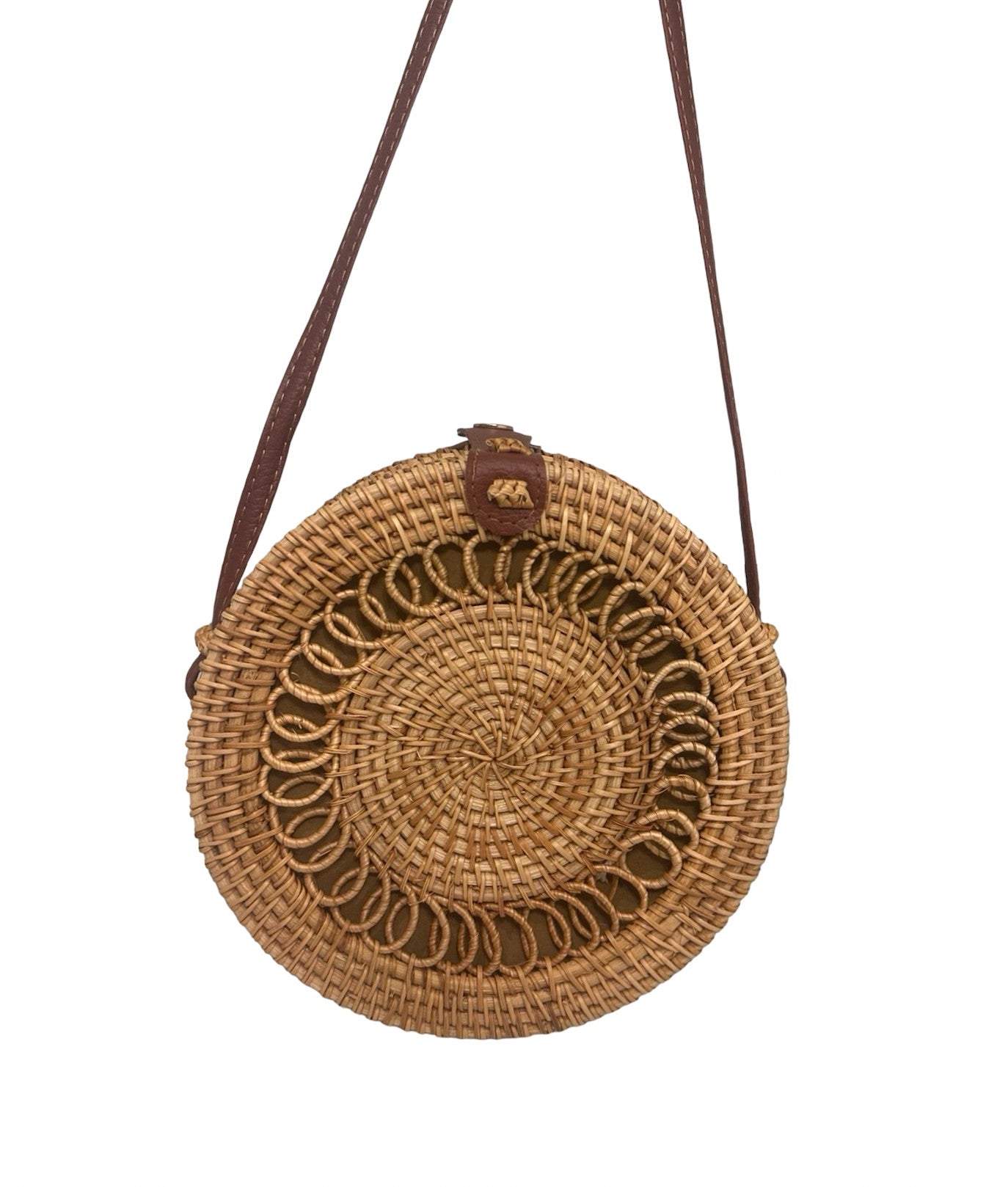 Shaddow and Fish Savannah Round Peek Through Detail Luxe Bag Tan