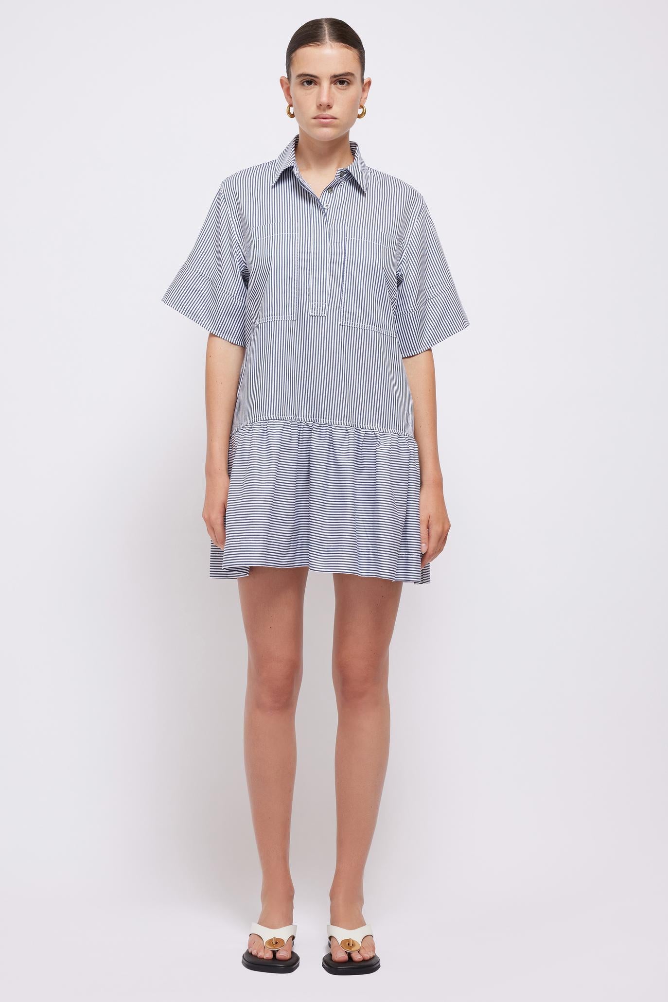 SIMKHAI Cris Shirt Dress S/S Midnight Stripe*