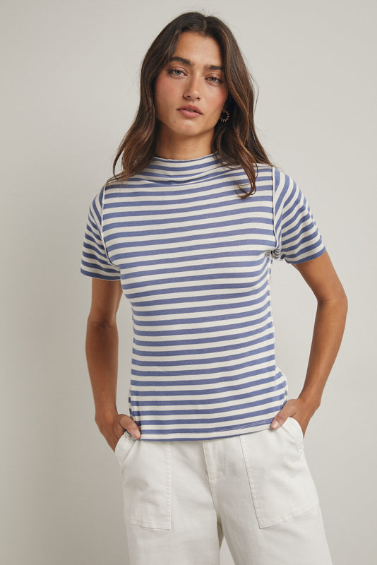 Shaddow and Fish Lucy Striped Mock Neck Top
