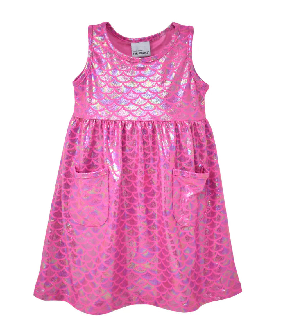 Flap Happy UPF 50+ Dahlia Sleeveless Dress Shiny Pink Scales