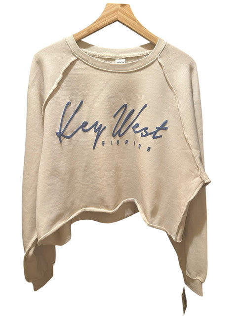 Pacific & Co Key West Mineral Washed Cropped Crew Neck Sweater Oyster
