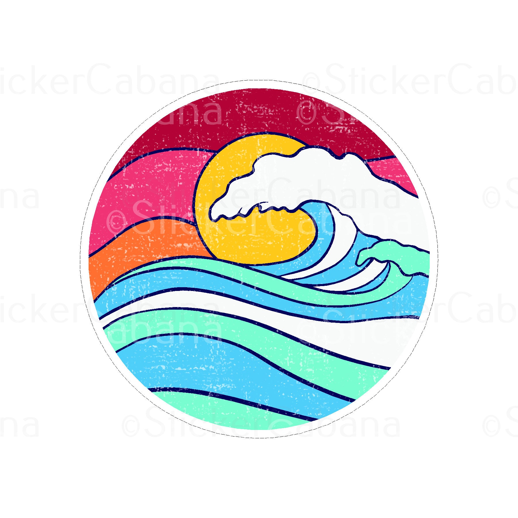 Sticker Cabana Wave W/Yellow Sun Large Sticker
