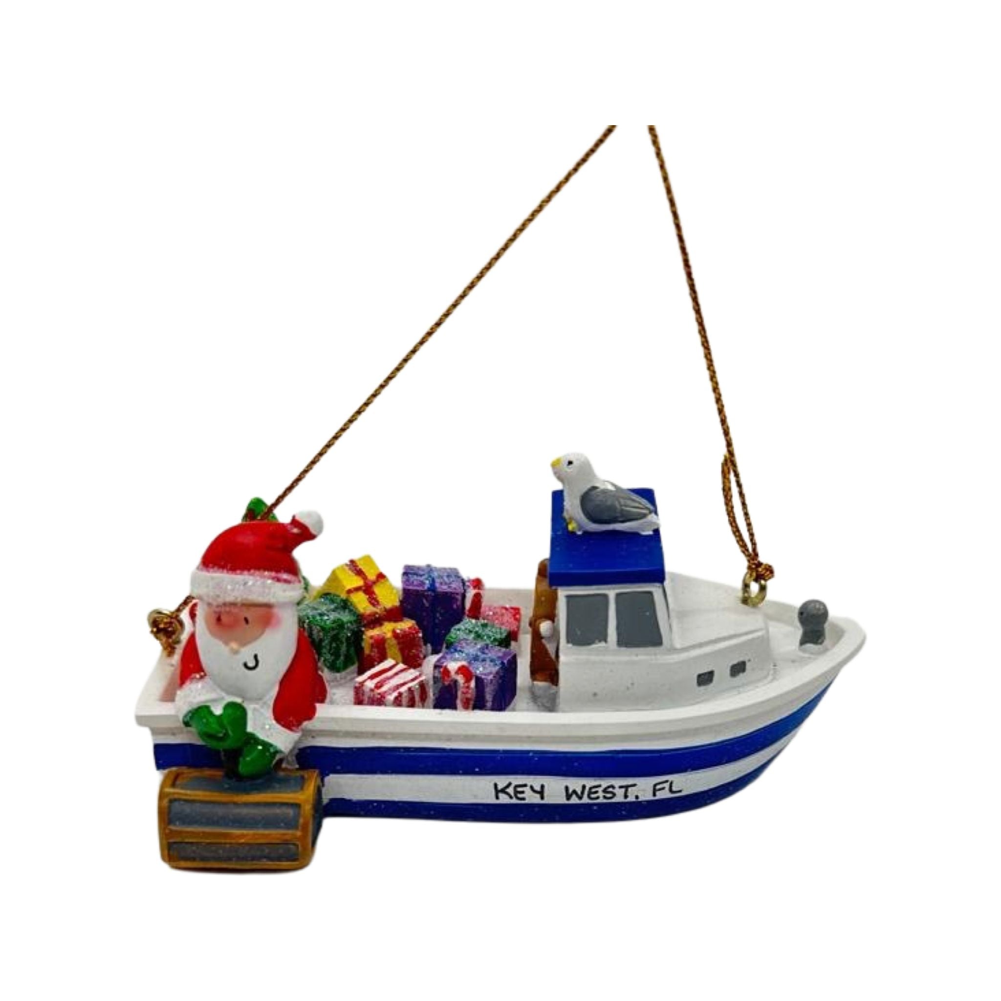 Cape Shore Key West Santa in Lobster Boat Resin Ornament