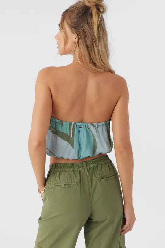 O'Neill Danny Loreta Print Strapless Crop Top Oil Green