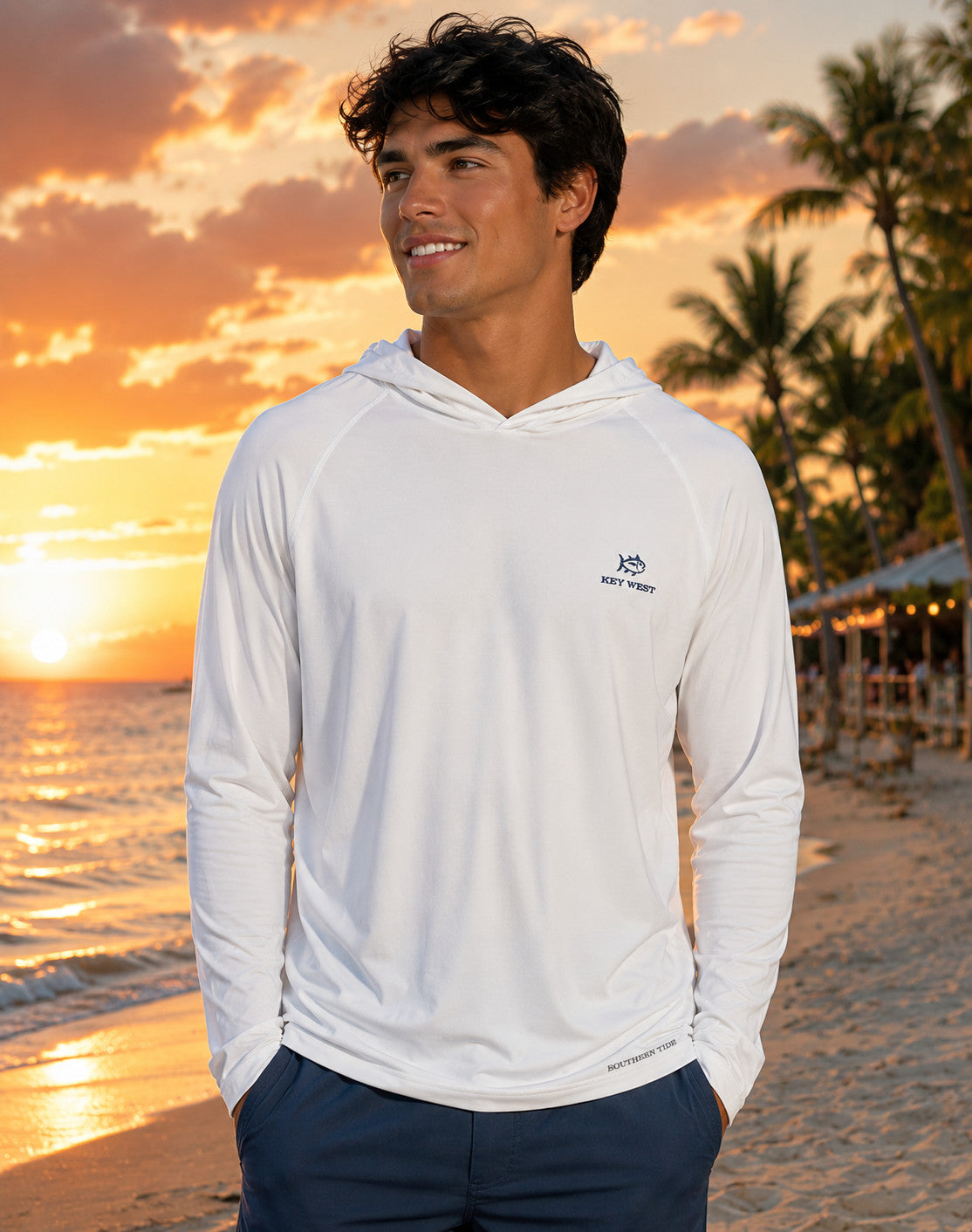 Southern Tide Brilliant Perf Key West Mens Long Sleeve Hoodie Classic White