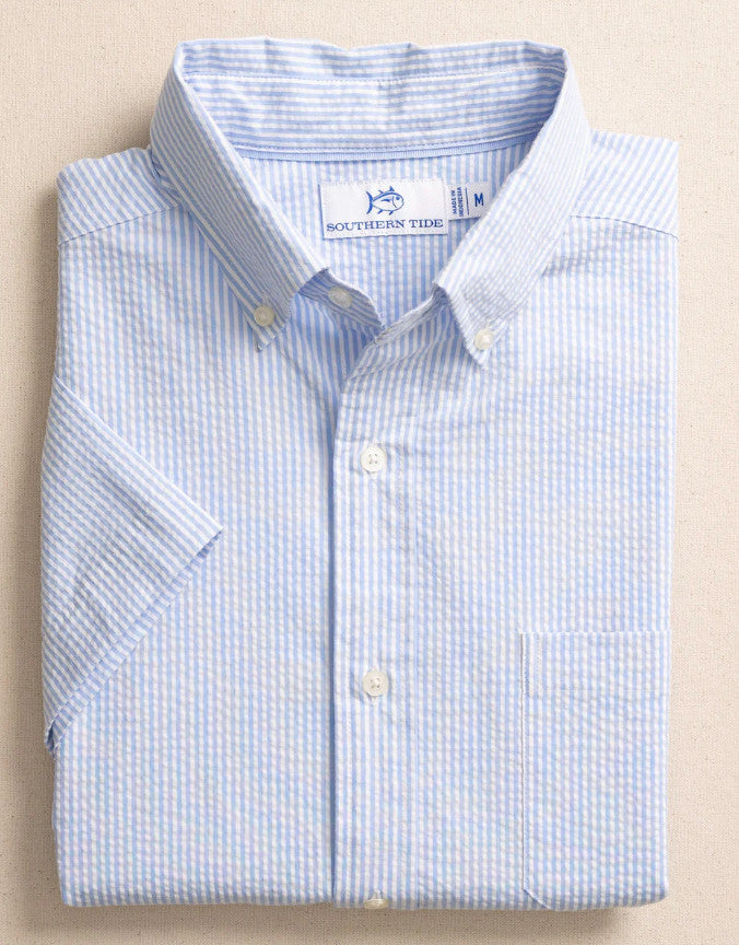 Southern Tide Folly Field Stripe Seersucker Sportshirt SS Ocean Channel